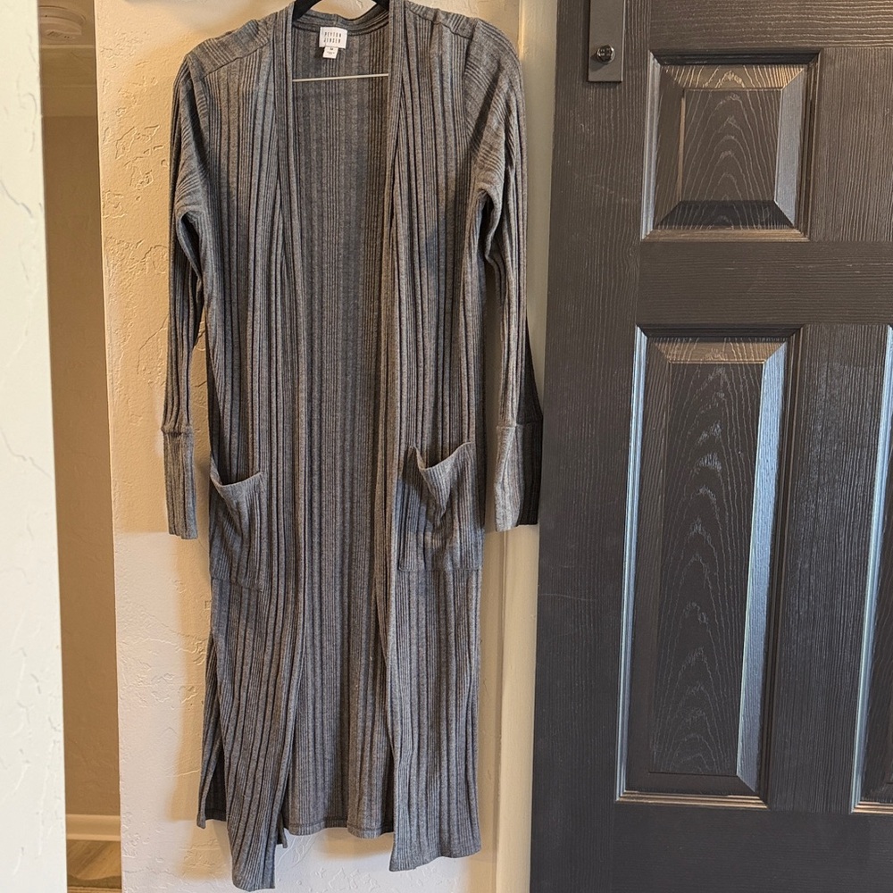 Peyton Jensen Ribbed Long Open-Front Cardigan - Gray